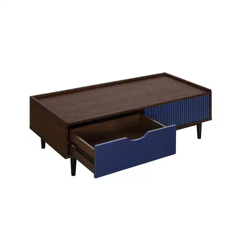 Table basse nervurée avec tiroir et étagère inférieure, table d'appoint moderne pour salon