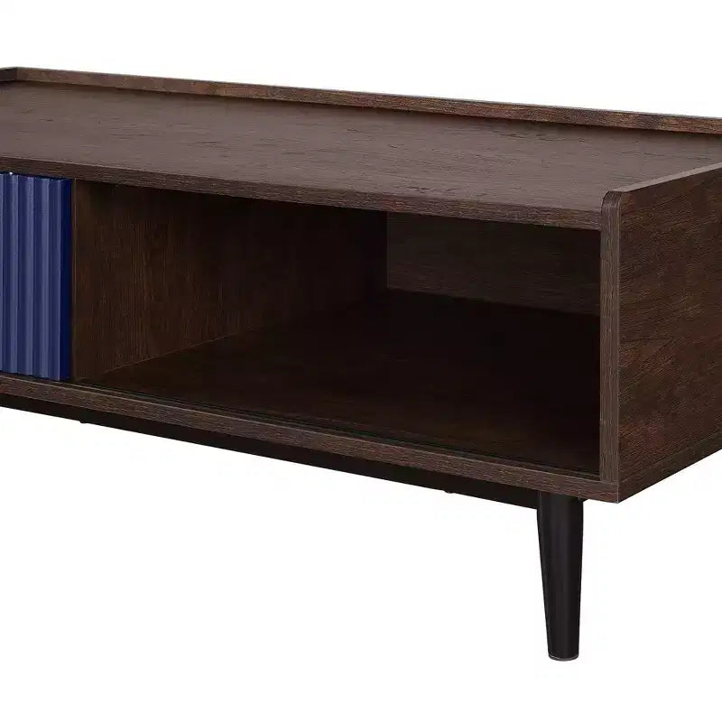 Table basse nervurée avec tiroir et étagère inférieure, table d'appoint moderne pour salon