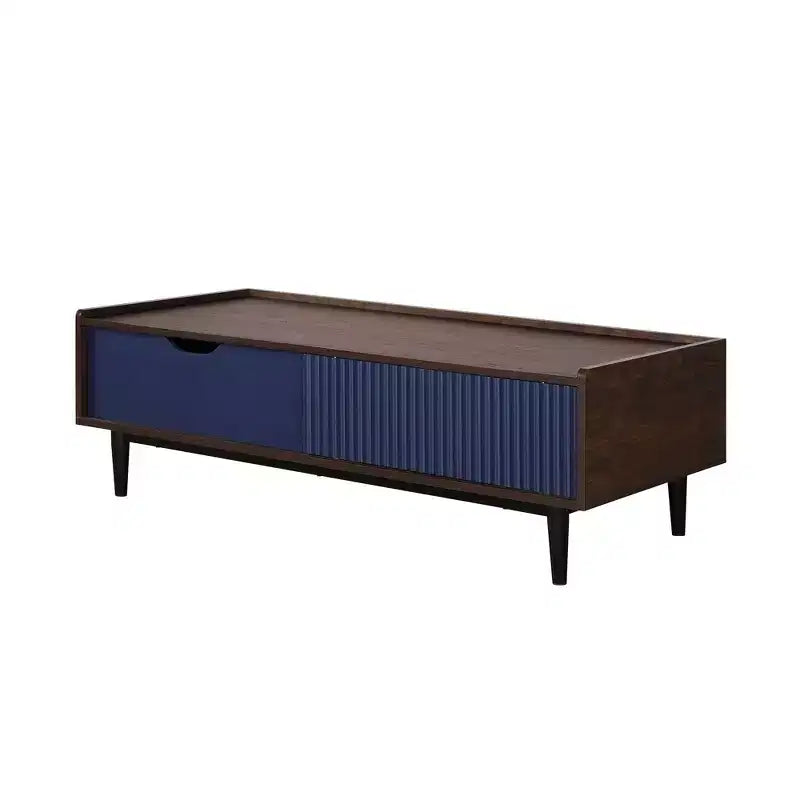 Table basse nervurée avec tiroir et étagère inférieure, table d'appoint moderne pour salon
