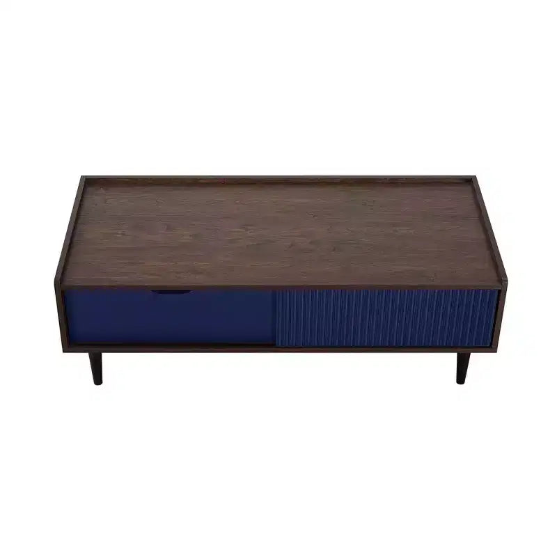 Table basse nervurée avec tiroir et étagère inférieure, table d'appoint moderne pour salon