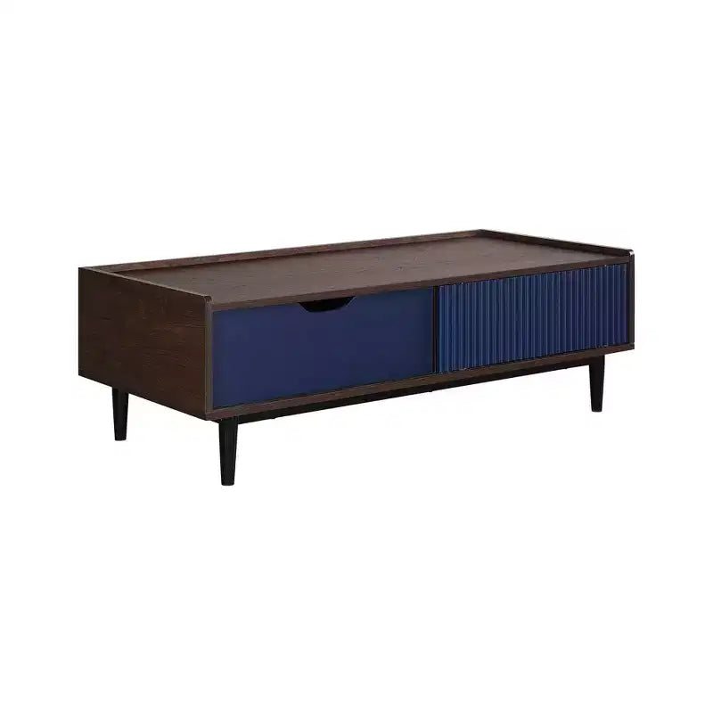 Table basse nervurée avec tiroir et étagère inférieure, table d'appoint moderne pour salon