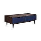 Table basse nervurée avec tiroir et étagère inférieure, table d'appoint moderne pour salon