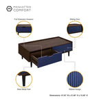 Table basse nervurée avec tiroir et étagère inférieure, table d'appoint moderne pour salon