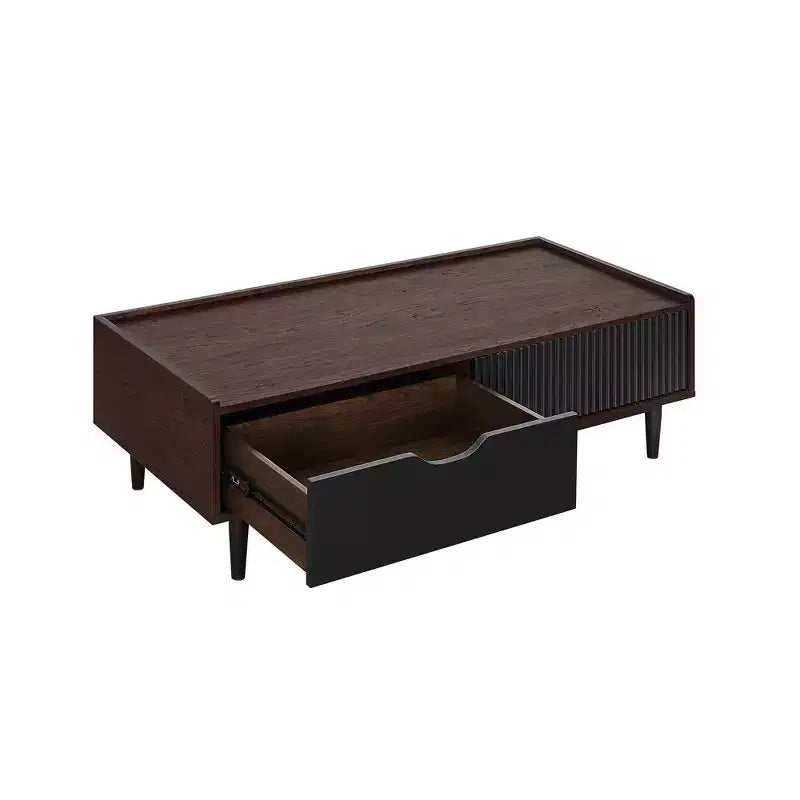 Table basse nervurée avec tiroir et étagère inférieure, table d'appoint moderne pour salon