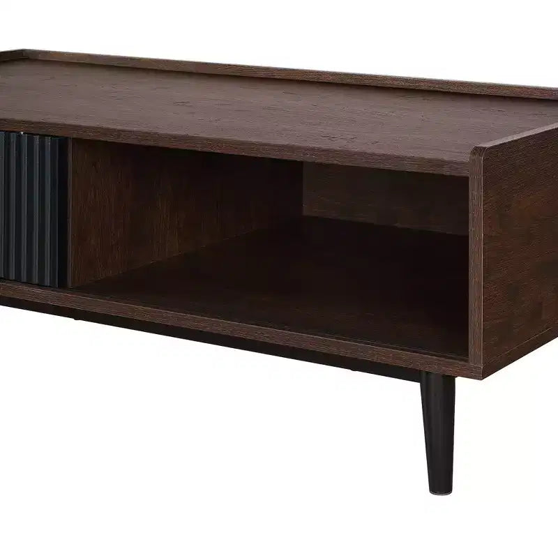 Table basse nervurée avec tiroir et étagère inférieure, table d'appoint moderne pour salon