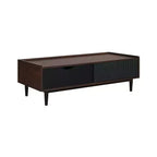 Table basse nervurée avec tiroir et étagère inférieure, table d'appoint moderne pour salon