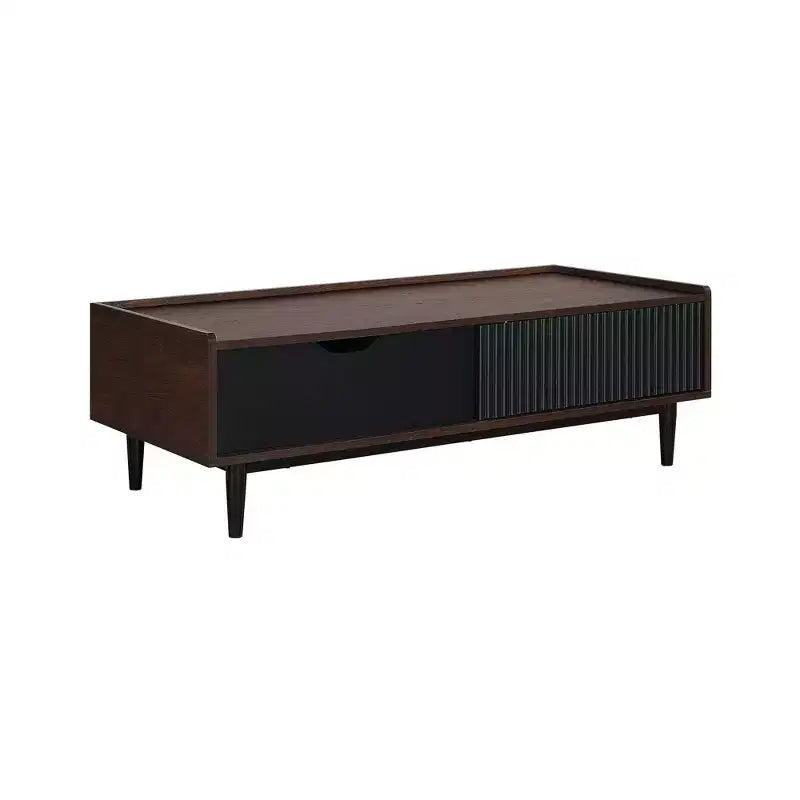 Table basse nervurée avec tiroir et étagère inférieure, table d'appoint moderne pour salon