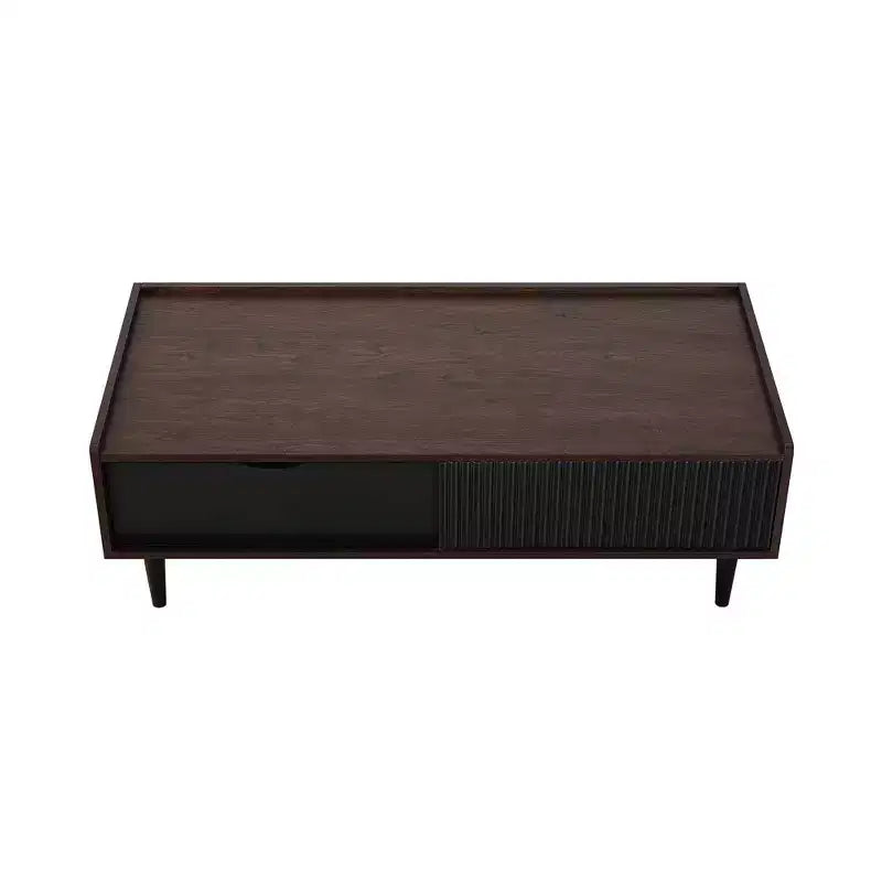 Table basse nervurée avec tiroir et étagère inférieure, table d'appoint moderne pour salon