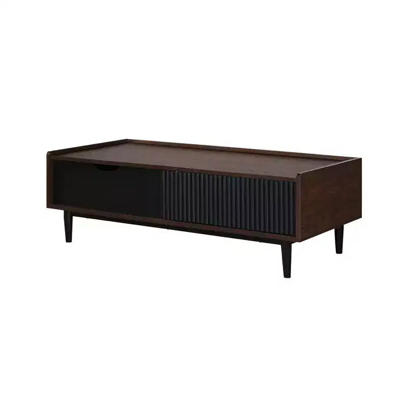 Table basse nervurée avec tiroir et étagère inférieure, table d'appoint moderne pour salon