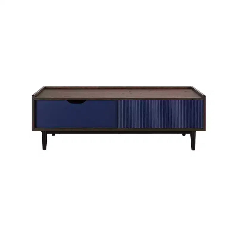 Table basse nervurée avec tiroir et étagère inférieure, table d'appoint moderne pour salon
