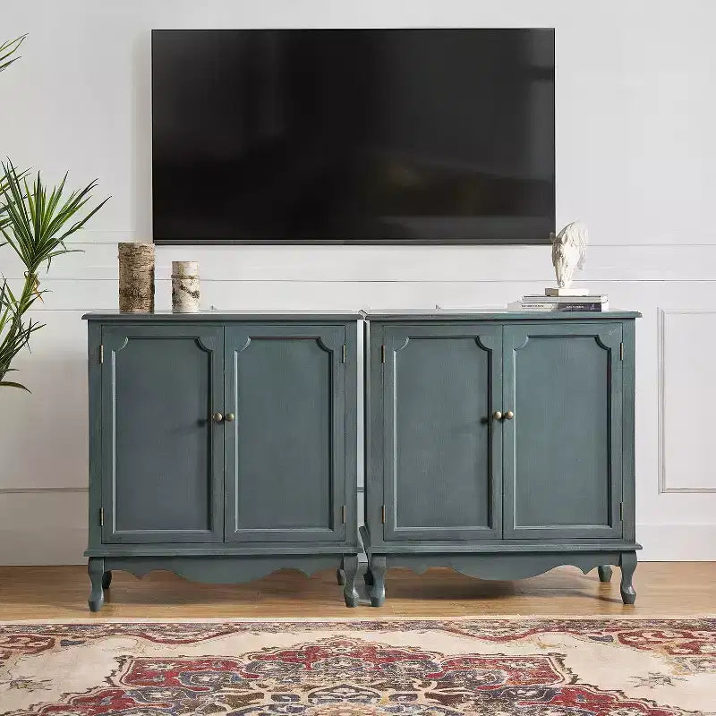 Ensemble de 2 armoires d'appoint de style rustique à 2 portes avec pieds réglables et gestion des câbles