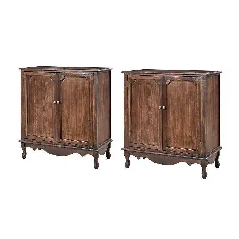 Ensemble de 2 armoires d'appoint de style rustique à 2 portes avec pieds réglables et gestion des câbles