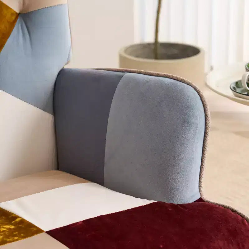 Fauteuil d'appoint à oreilles en patchwork, pieds en bois d'hévéa, capacité de 150 kg