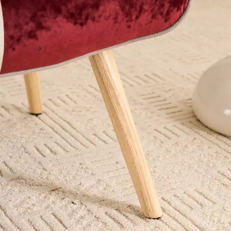 Fauteuil d'appoint à oreilles en patchwork, pieds en bois d'hévéa, capacité de 150 kg