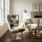Fauteuil d'appoint à oreilles en patchwork, pieds en bois d'hévéa, capacité de 150 kg