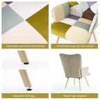 Fauteuil d'appoint à oreilles en patchwork, pieds en bois d'hévéa, capacité de 150 kg