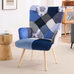 Fauteuil d'appoint à oreilles en patchwork, pieds en bois d'hévéa, capacité de 150 kg