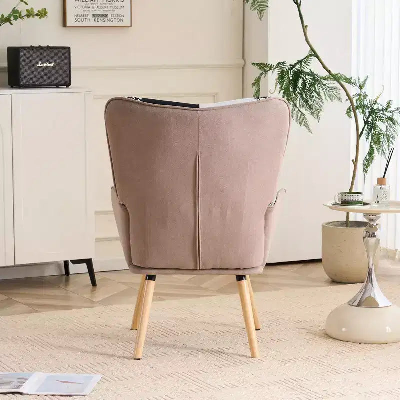 Fauteuil d'appoint à oreilles en patchwork, pieds en bois d'hévéa, capacité de 150 kg