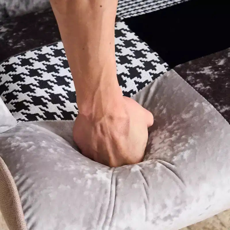 Fauteuil d'appoint à oreilles en patchwork, pieds en bois d'hévéa, capacité de 150 kg