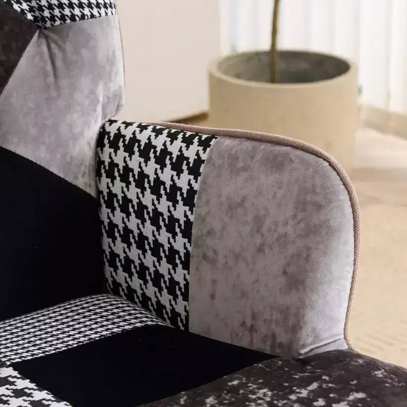 Fauteuil d'appoint à oreilles en patchwork, pieds en bois d'hévéa, capacité de 150 kg