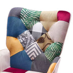 Fauteuil d'appoint à oreilles en patchwork, pieds en bois d'hévéa, capacité de 150 kg