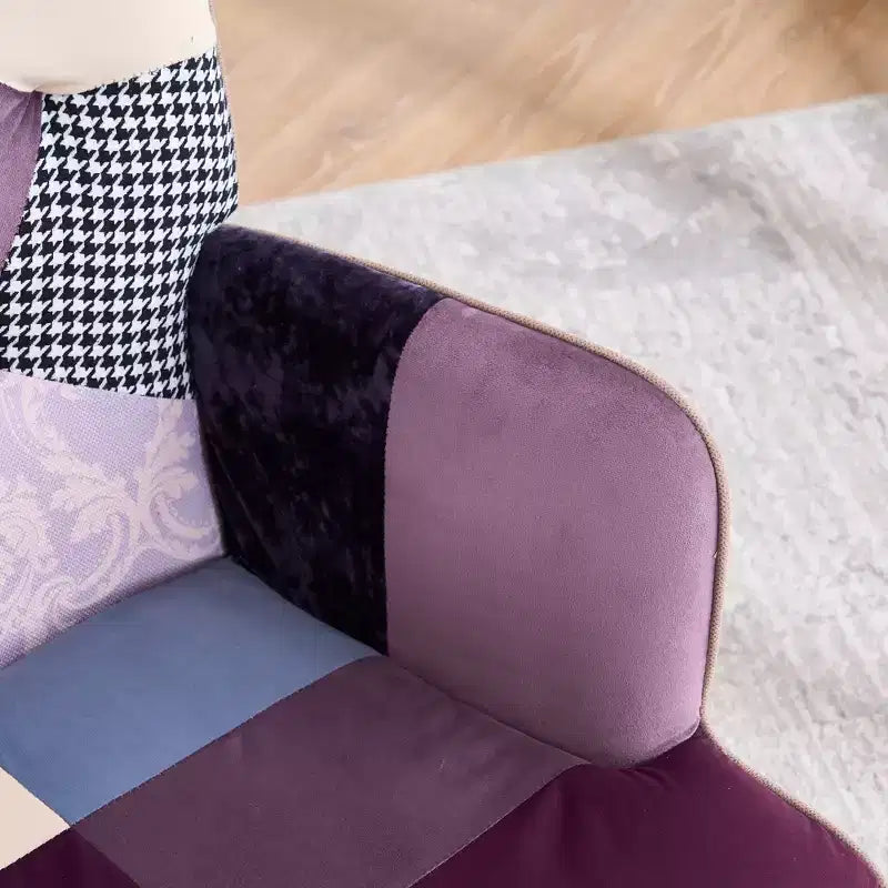 Fauteuil d'appoint à oreilles en patchwork, pieds en bois d'hévéa, capacité de 150 kg