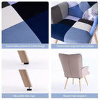 Fauteuil d'appoint à oreilles en patchwork, pieds en bois d'hévéa, capacité de 150 kg