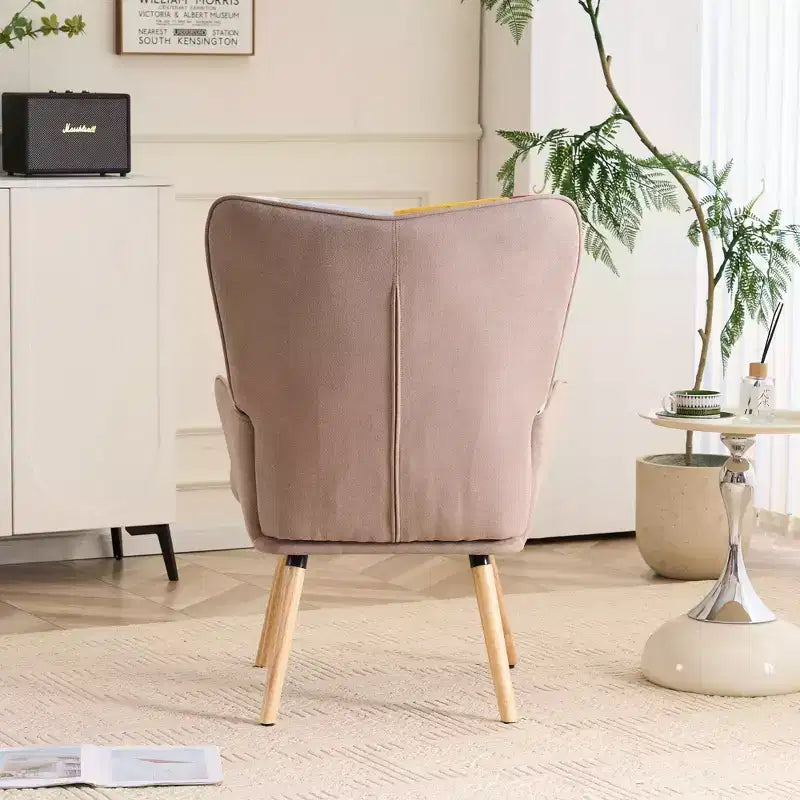 Fauteuil d'appoint à oreilles en patchwork, pieds en bois d'hévéa, capacité de 150 kg