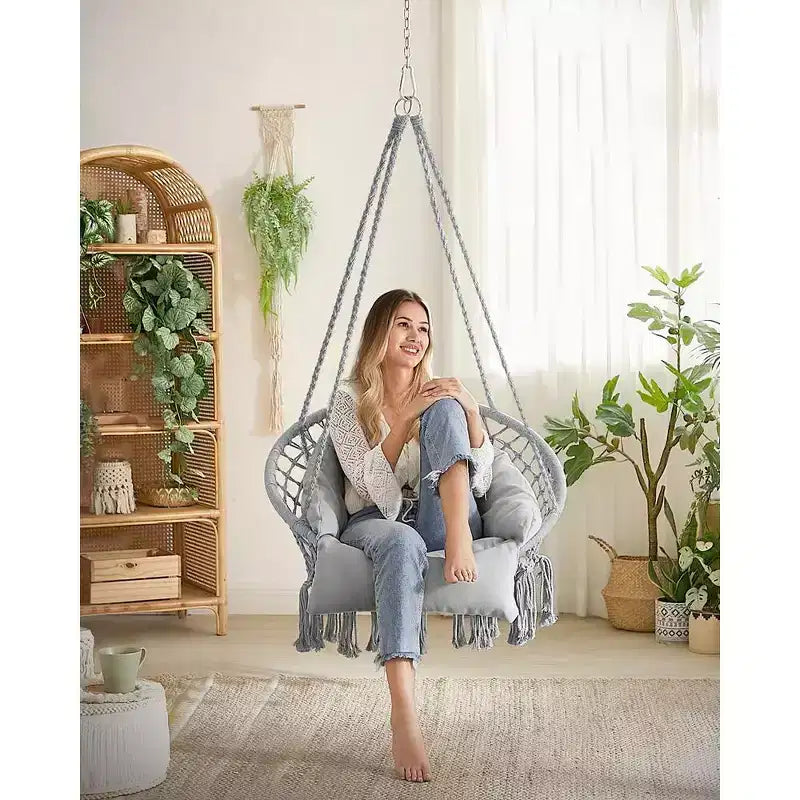 SONGMICS Chaise Suspendue, Chaise Hamac avec Grand Coussin Épais, Chaise Balançoire Bohème