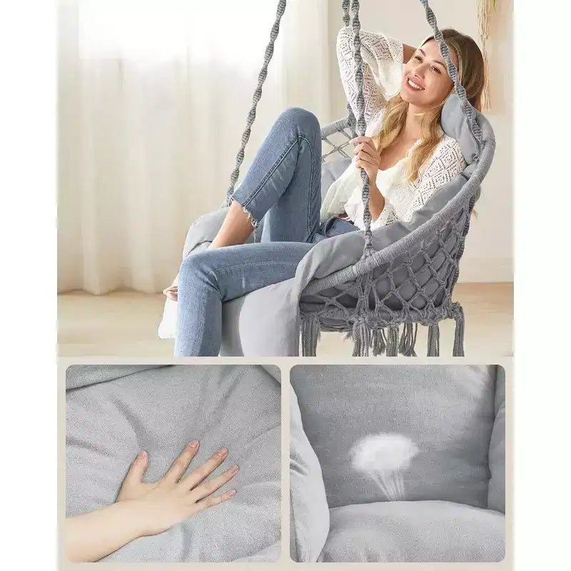 SONGMICS Chaise Suspendue, Chaise Hamac avec Grand Coussin Épais, Chaise Balançoire Bohème