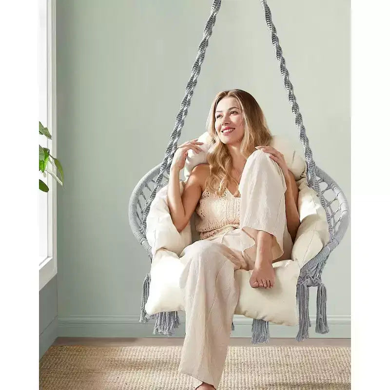 SONGMICS Chaise Suspendue, Chaise Hamac avec Grand Coussin Épais, Chaise Balançoire Bohème