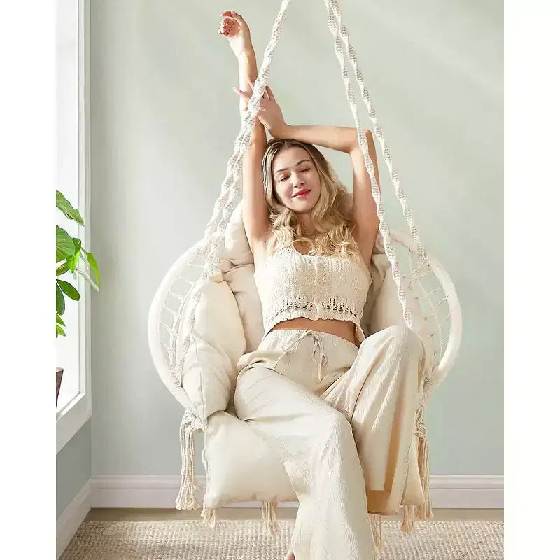 SONGMICS Chaise Suspendue, Chaise Hamac avec Grand Coussin Épais, Chaise Balançoire Bohème
