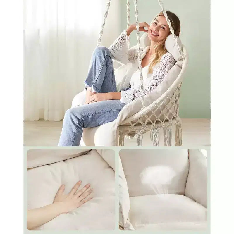 SONGMICS Chaise Suspendue, Chaise Hamac avec Grand Coussin Épais, Chaise Balançoire Bohème