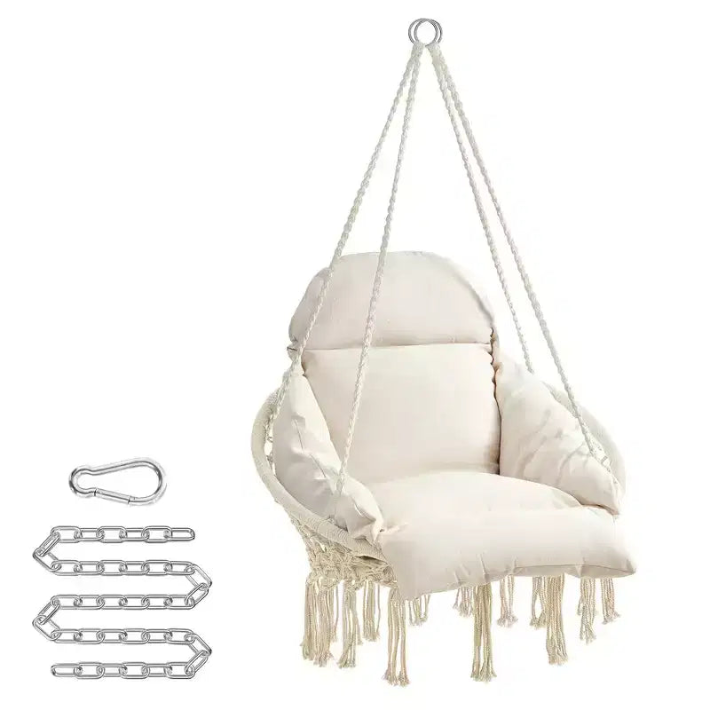 SONGMICS Chaise Suspendue, Chaise Hamac avec Grand Coussin Épais, Chaise Balançoire Bohème