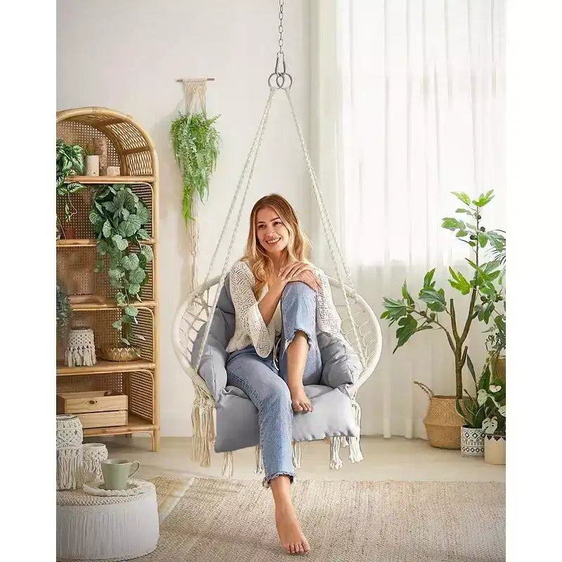 SONGMICS Chaise Suspendue, Chaise Hamac avec Grand Coussin Épais, Chaise Balançoire Bohème