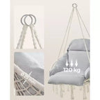 SONGMICS Chaise Suspendue, Chaise Hamac avec Grand Coussin Épais, Chaise Balançoire Bohème