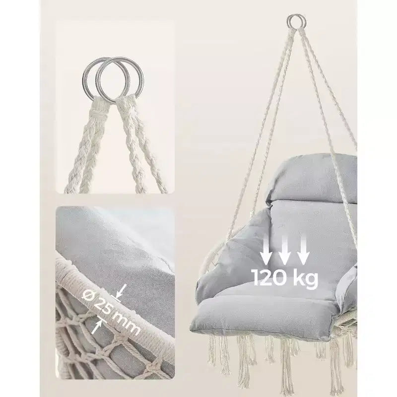 SONGMICS Chaise Suspendue, Chaise Hamac avec Grand Coussin Épais, Chaise Balançoire Bohème