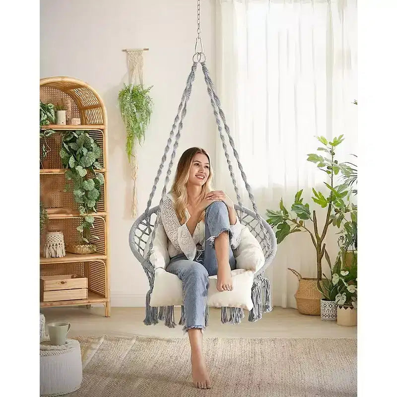 SONGMICS Chaise Suspendue, Chaise Hamac avec Grand Coussin Épais, Chaise Balançoire Bohème
