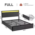 Cadre de lit plateforme rembourré avec 2 tiroirs de rangement, tête de lit LED et ports USB, gris foncé