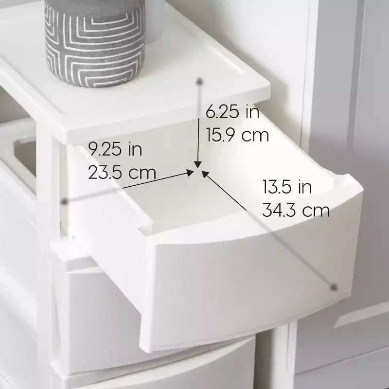 Commode de rangement en plastique à 3 tiroirs, autoportante, blanche, 30,78 x 39,67 x 62,23 cm