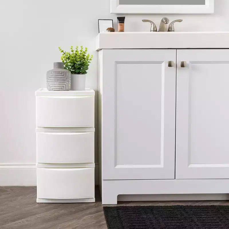 Commode de rangement en plastique à 3 tiroirs, autoportante, blanche, 30,78 x 39,67 x 62,23 cm