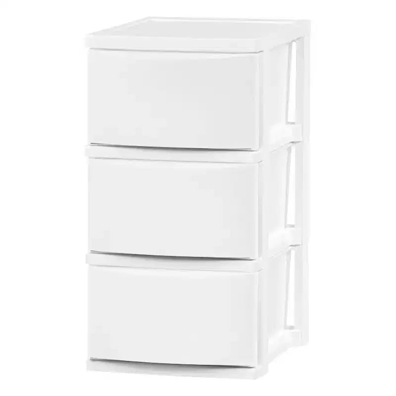Commode de rangement en plastique à 3 tiroirs, autoportante, blanche, 30,78 x 39,67 x 62,23 cm
