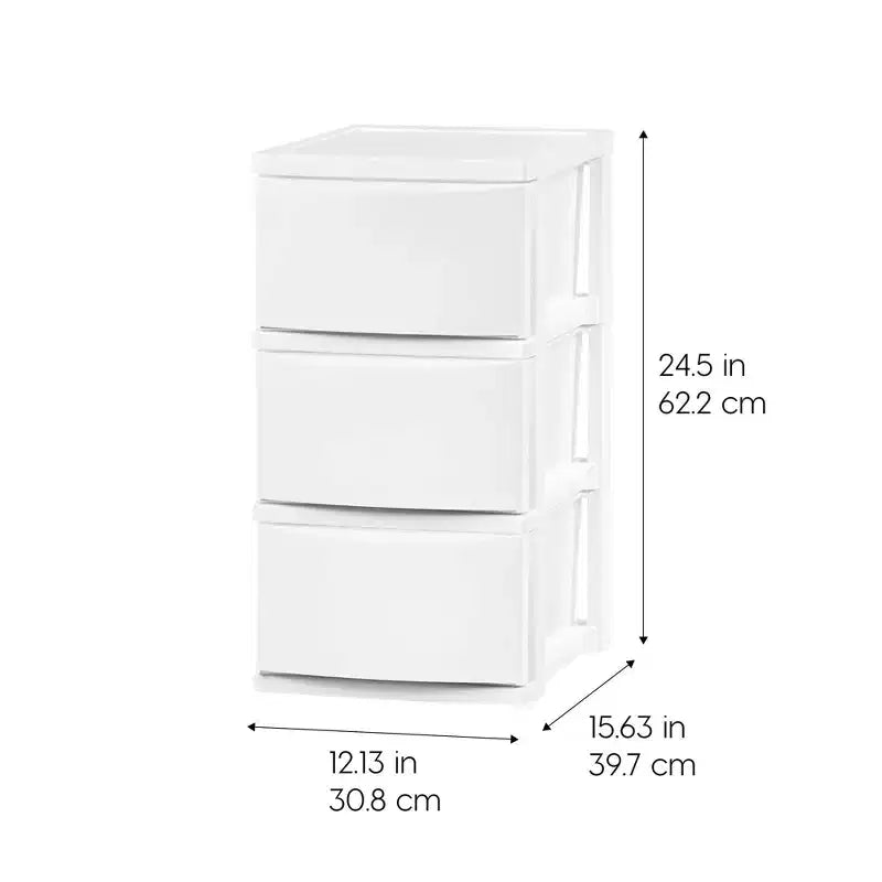 Commode de rangement en plastique à 3 tiroirs, autoportante, blanche, 30,78 x 39,67 x 62,23 cm