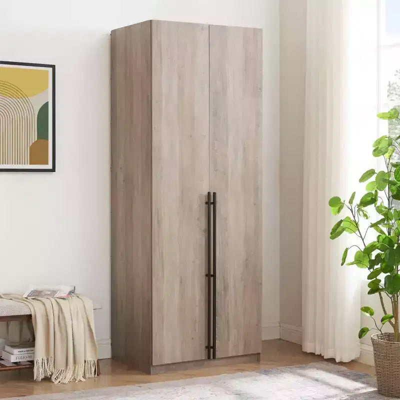 Armoire penderie 2 portes 4 étagères avec tringle et dispositif anti-basculement, 80 x 58 x 213 cm
