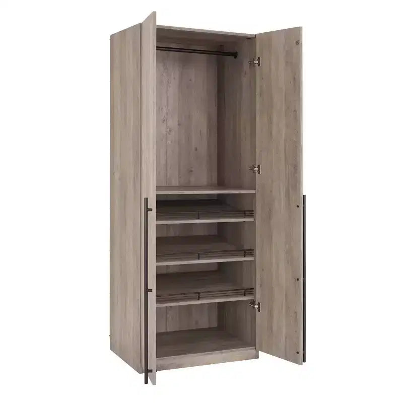 Armoire penderie 2 portes 4 étagères avec tringle et dispositif anti-basculement, 80 x 58 x 213 cm