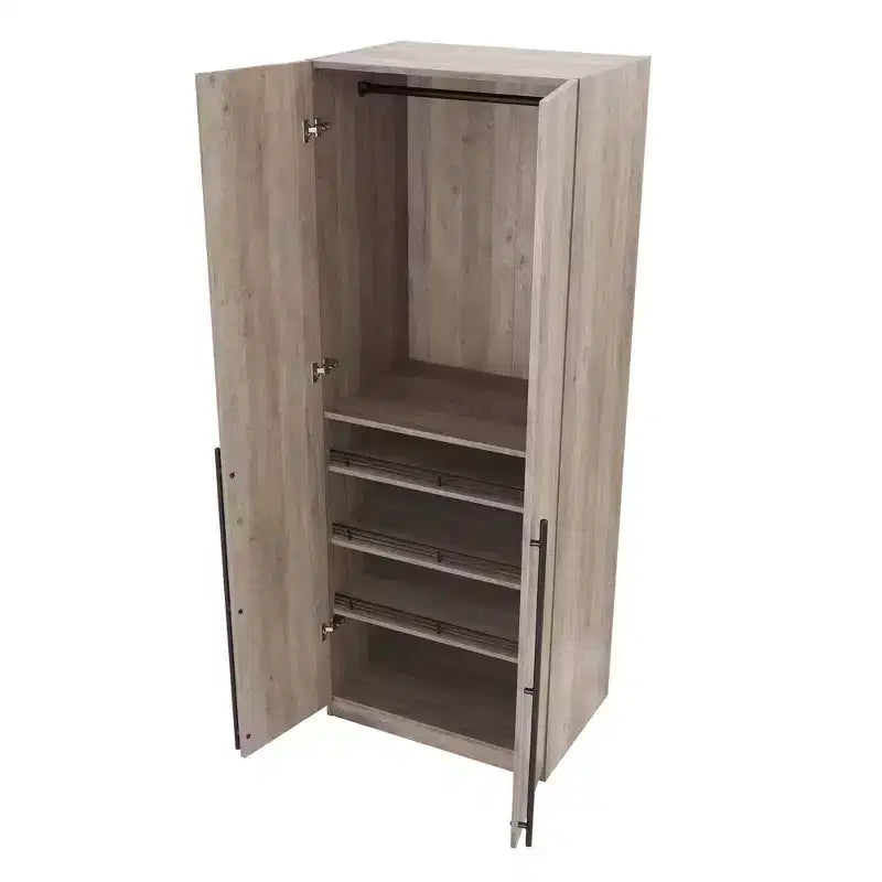 Armoire penderie 2 portes 4 étagères avec tringle et dispositif anti-basculement, 80 x 58 x 213 cm