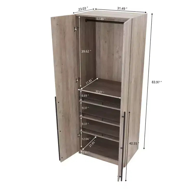 Armoire penderie 2 portes 4 étagères avec tringle et dispositif anti-basculement, 80 x 58 x 213 cm