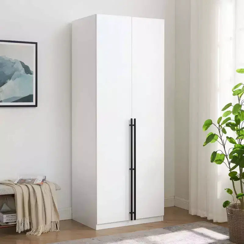 Armoire penderie 2 portes 4 étagères avec tringle et dispositif anti-basculement, 80 x 58 x 213 cm