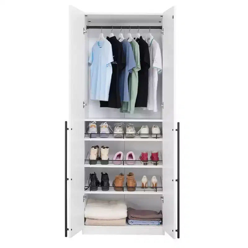 Armoire penderie 2 portes 4 étagères avec tringle et dispositif anti-basculement, 80 x 58 x 213 cm
