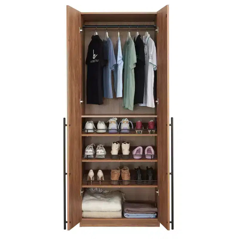 Armoire penderie 2 portes 4 étagères avec tringle et dispositif anti-basculement, 80 x 58 x 213 cm
